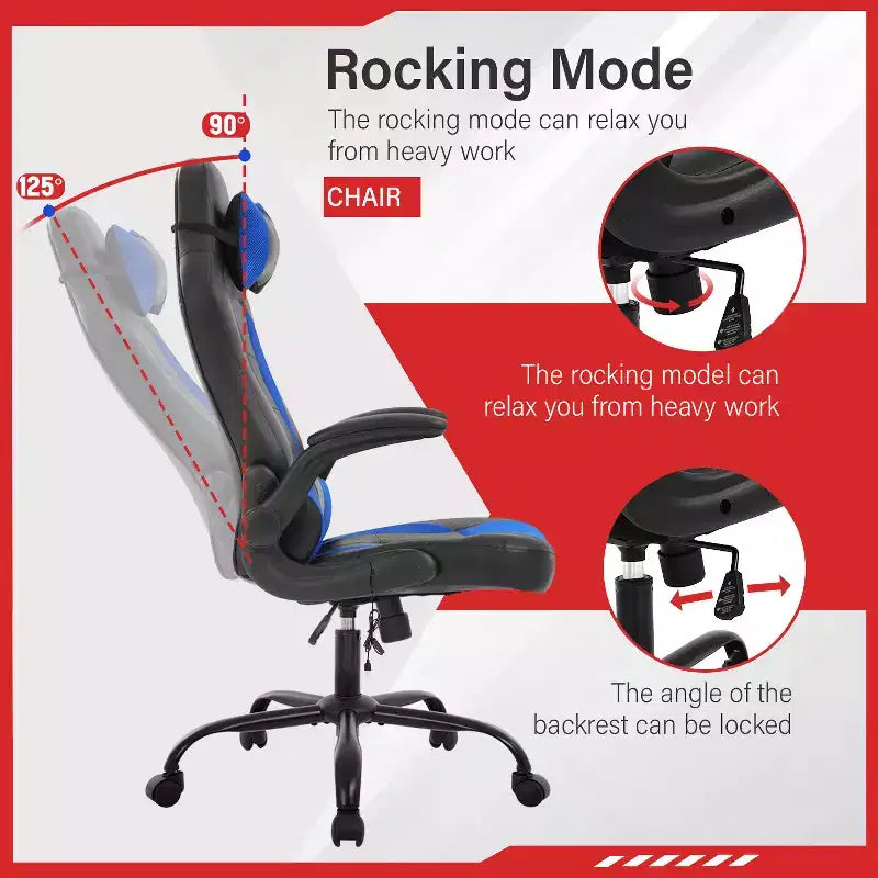 Gaming-Stuhl aus PU-Leder mit Lordosenstütze