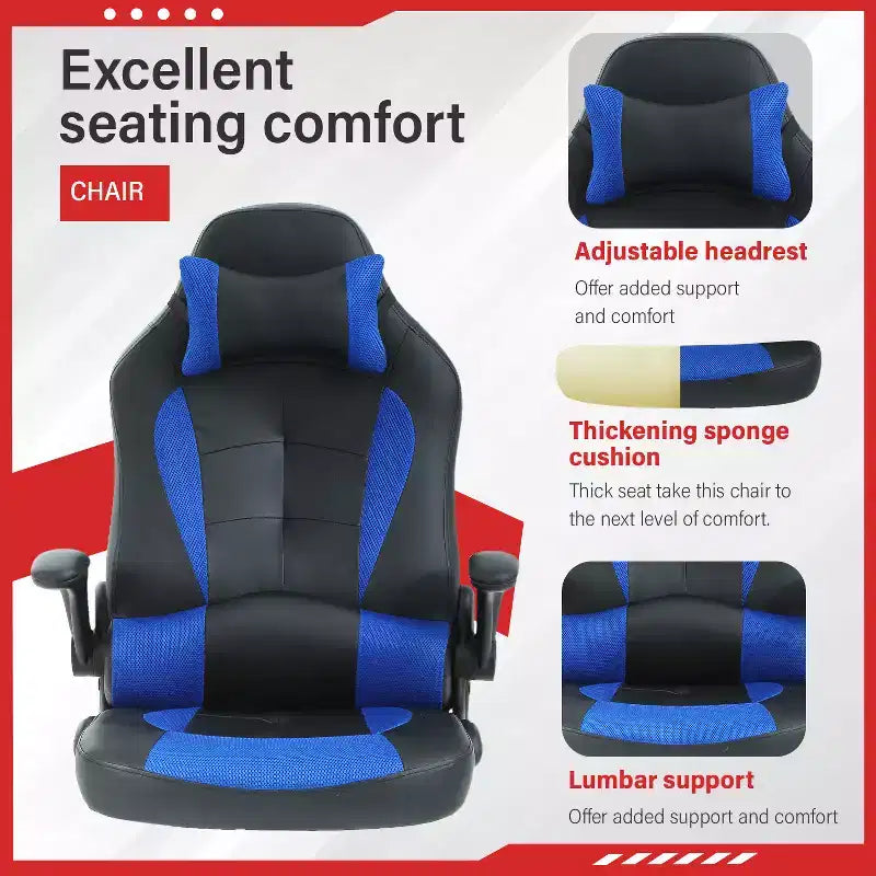 Gaming-Stuhl aus PU-Leder mit Lordosenstütze
