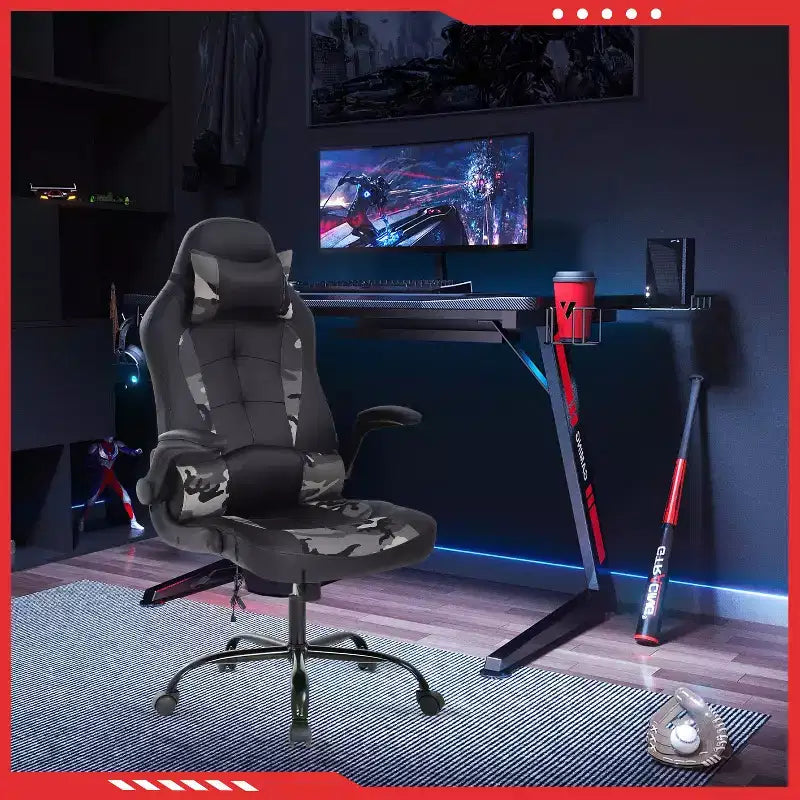 Gaming-Stuhl aus PU-Leder mit Lordosenstütze