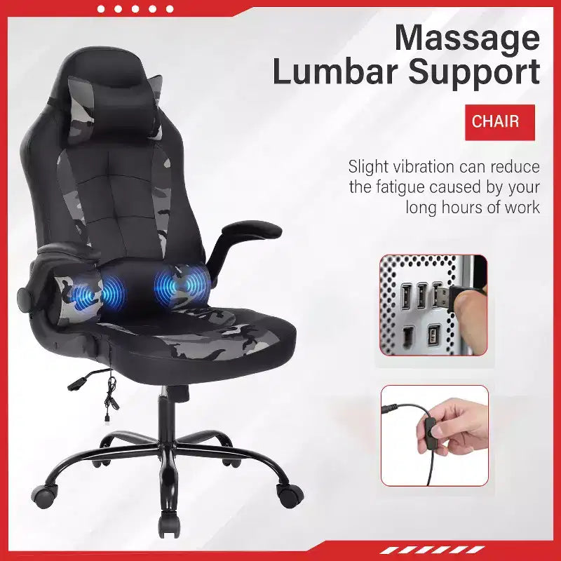Gaming-Stuhl aus PU-Leder mit Lordosenstütze