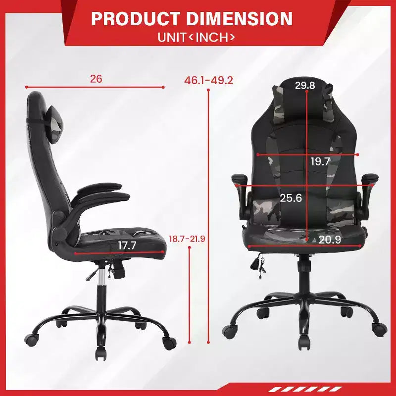 Gaming-Stuhl aus PU-Leder mit Lordosenstütze