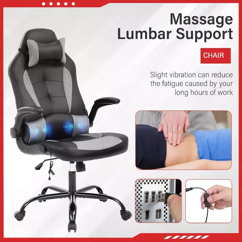 Gaming-Stuhl aus PU-Leder mit Lordosenstütze