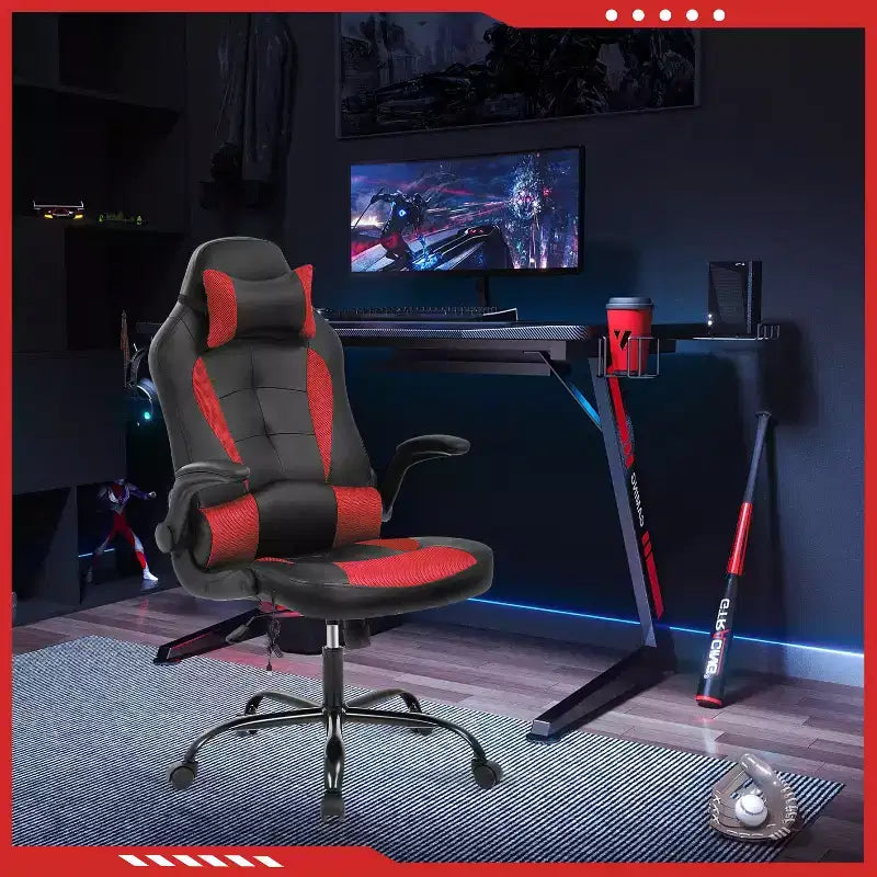 Gaming-Stuhl aus PU-Leder mit Lordosenstütze