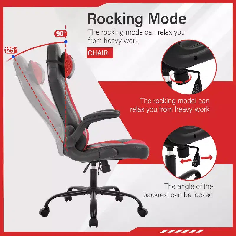 Gaming-Stuhl aus PU-Leder mit Lordosenstütze