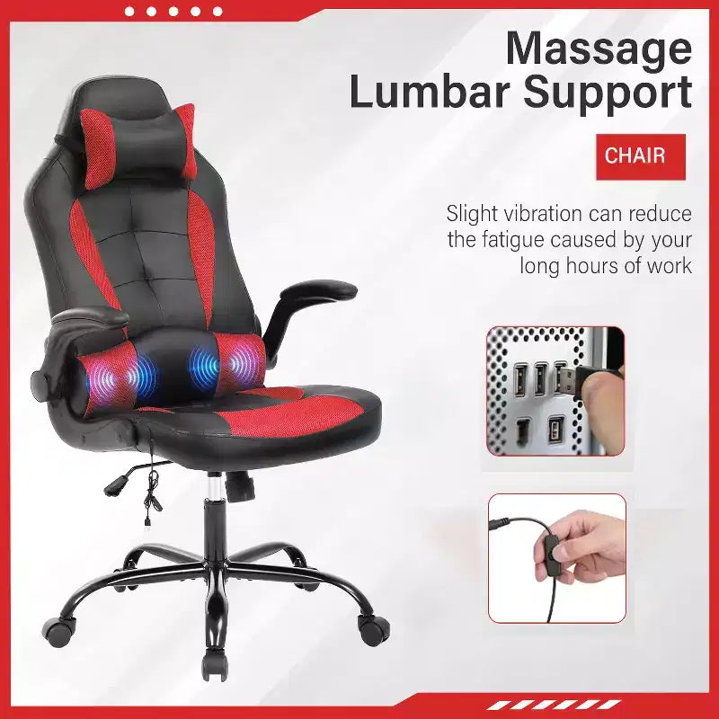 Gaming-Stuhl aus PU-Leder mit Lordosenstütze