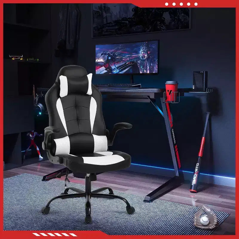Gaming-Stuhl aus PU-Leder mit Lordosenstütze