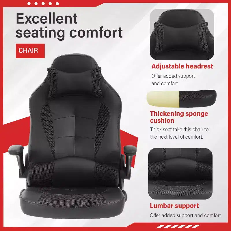 Gaming-Stuhl aus PU-Leder mit Lordosenstütze
