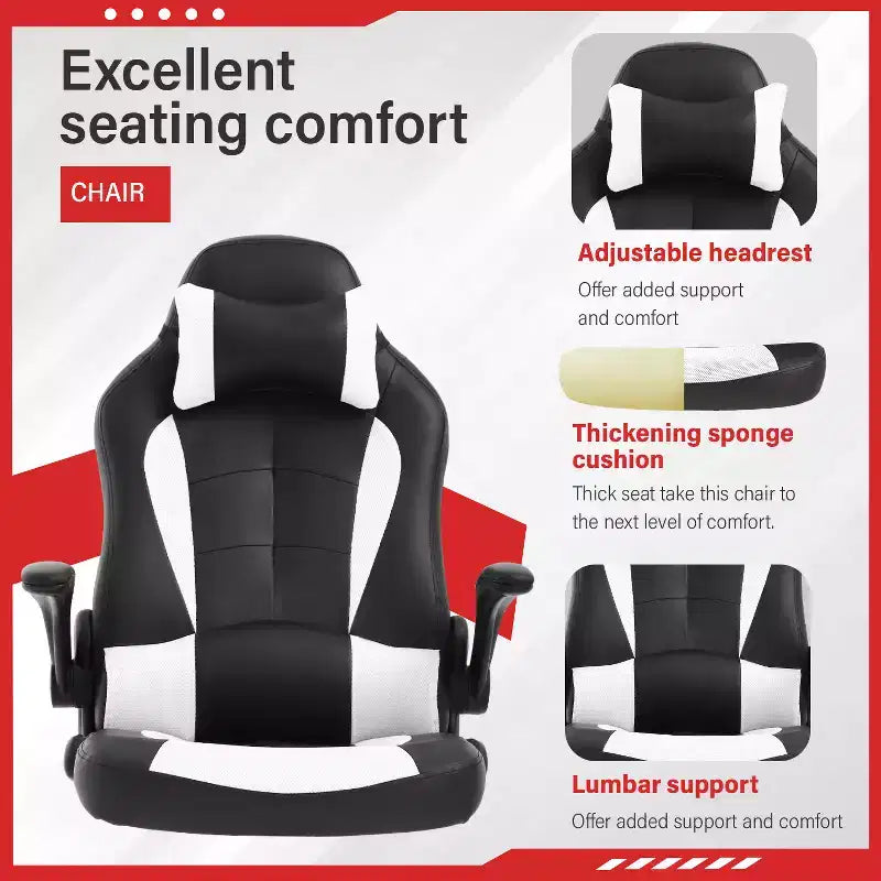 Gaming-Stuhl aus PU-Leder mit Lordosenstütze