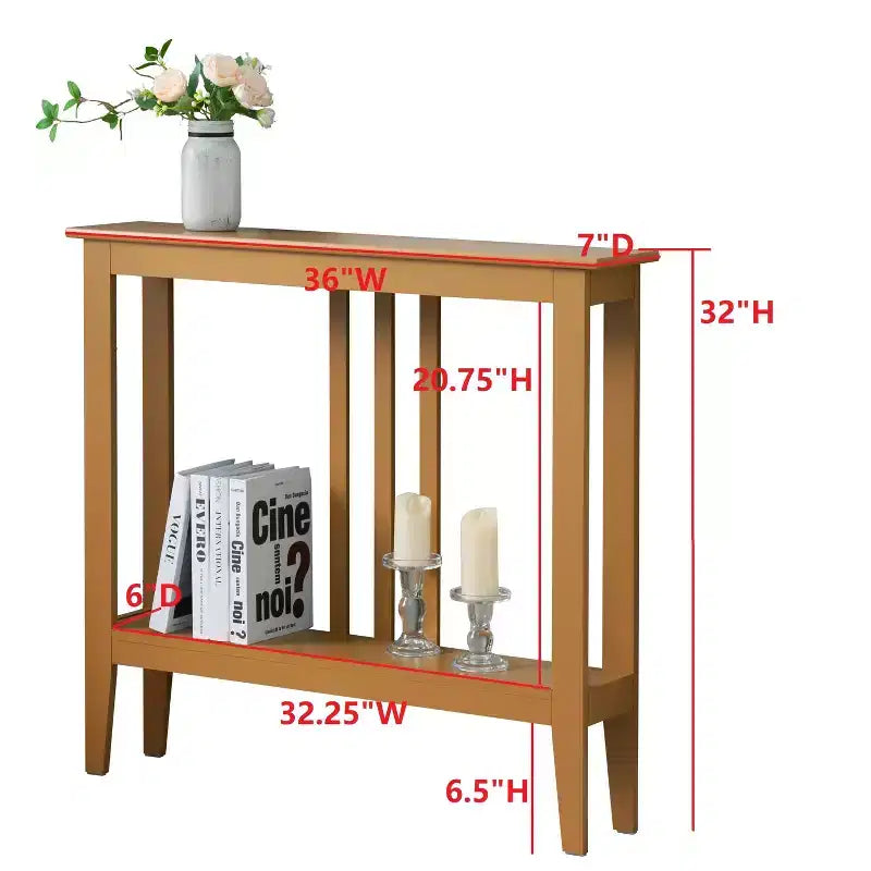 Schmaler Konsolentisch aus Holz mit offenem Regal, 81 cm hoch