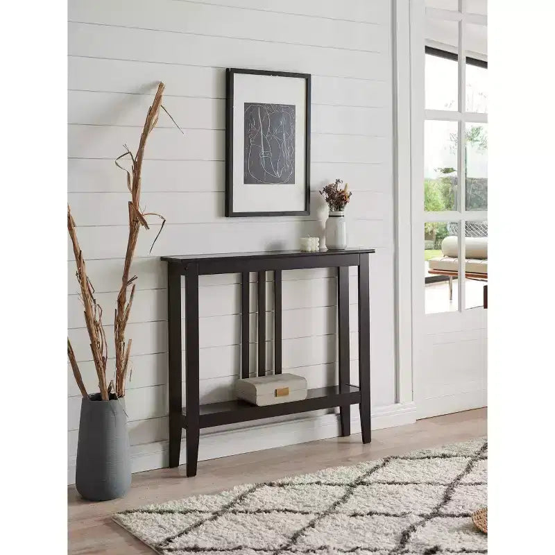 Wood Narrow Console Table with Open Shelf 32"H