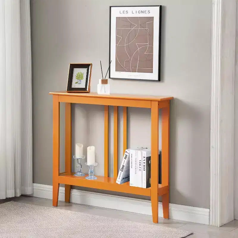 Wood Narrow Console Table with Open Shelf 32"H