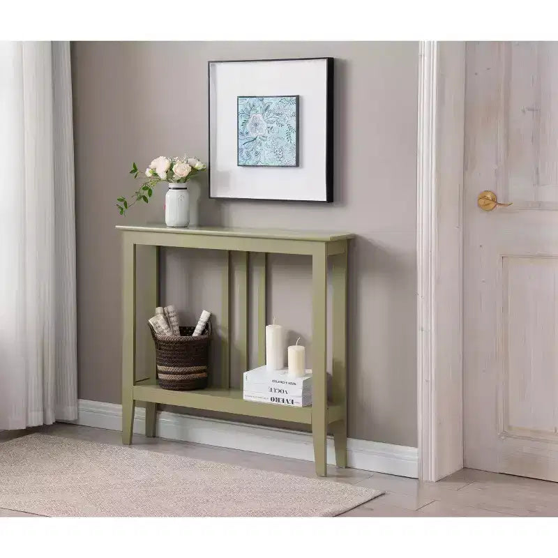 Wood Narrow Console Table with Open Shelf 32"H