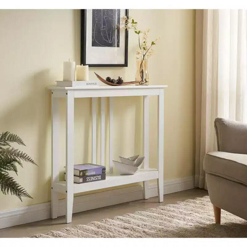 Wood Narrow Console Table with Open Shelf 32"H