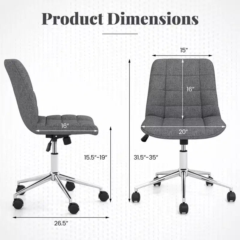 Teddy Fleece Armless Office Chair Adjustable 15.5"-19"H