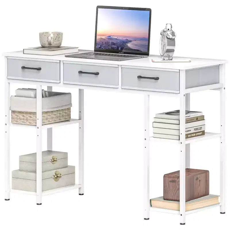 MDF-Schreibtisch mit Stoffschubladen 120 cm (B) x 78 cm (H)
