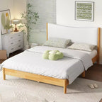 Königin-Plattformbett aus Kautschukholz mit gepolstertem Kopfteil, 100 cm hoch