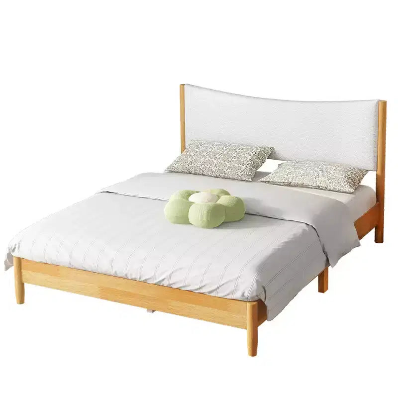 Königin-Plattformbett aus Kautschukholz mit gepolstertem Kopfteil, 100 cm hoch