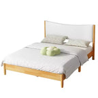 Königin-Plattformbett aus Kautschukholz mit gepolstertem Kopfteil, 100 cm hoch