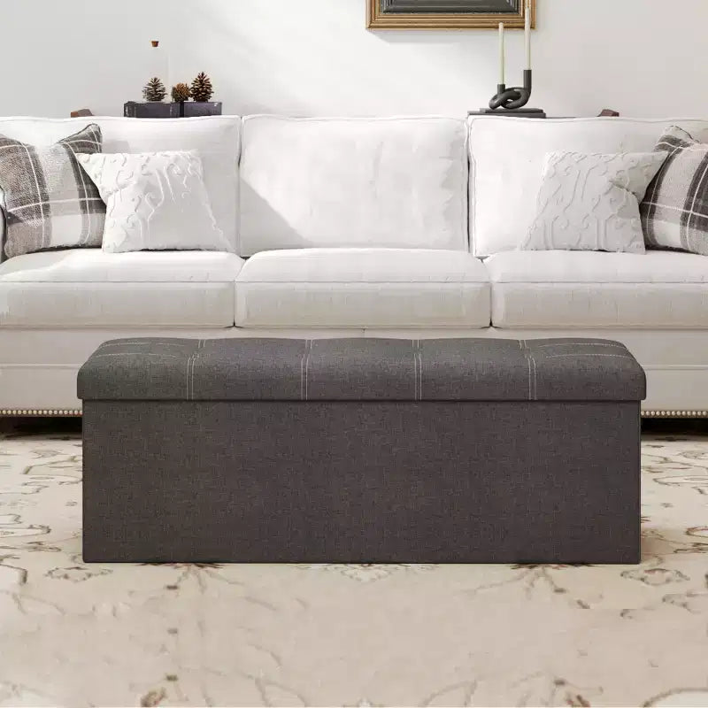 43 Folding Storage Ottoman Bench, Ottoman with Storage, End of Bed Bench, Storage Chest, Foot Rest Stool, Padded Seat