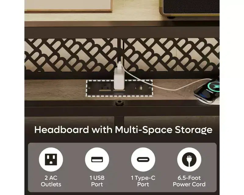 Metall-Queensize-Plattformbett mit Stauraumkopfteil und LED-Beleuchtung 105 cm H