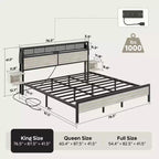 Metall-Queensize-Plattformbett mit Stauraumkopfteil und LED-Beleuchtung 105 cm H
