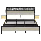 Metall-Queensize-Plattformbett mit Stauraumkopfteil und LED-Beleuchtung 105 cm H