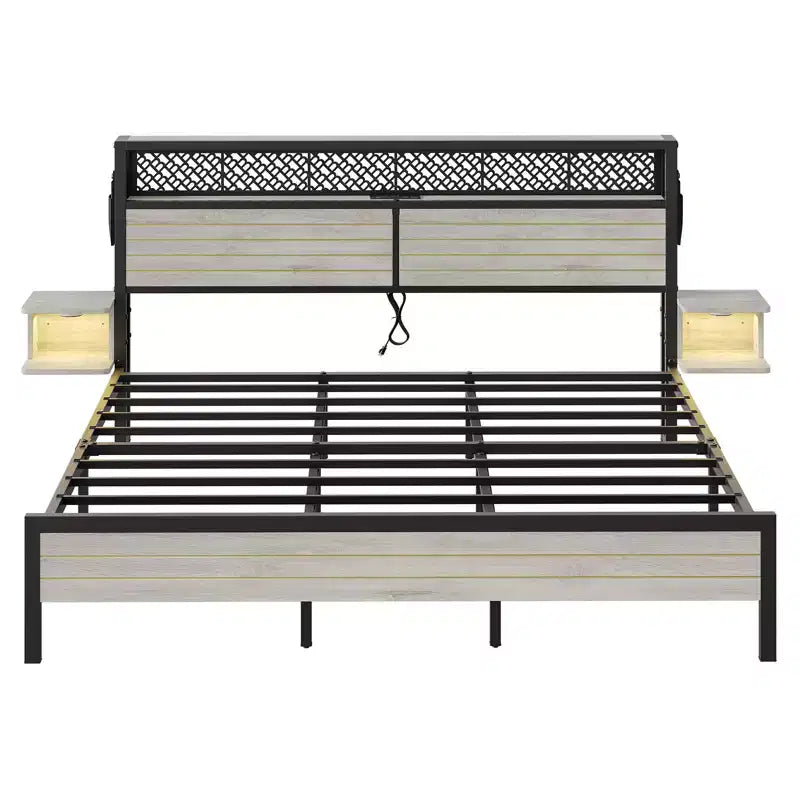Metall-Queensize-Plattformbett mit Stauraumkopfteil und LED-Beleuchtung 105 cm H