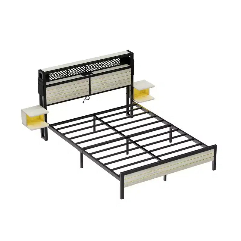 Metall-Queensize-Plattformbett mit Stauraumkopfteil und LED-Beleuchtung 105 cm H