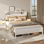 Metall-Queensize-Plattformbett mit Stauraumkopfteil und LED-Beleuchtung 105 cm H