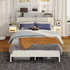 Metall-Queensize-Plattformbett mit Stauraumkopfteil und LED-Beleuchtung 105 cm H
