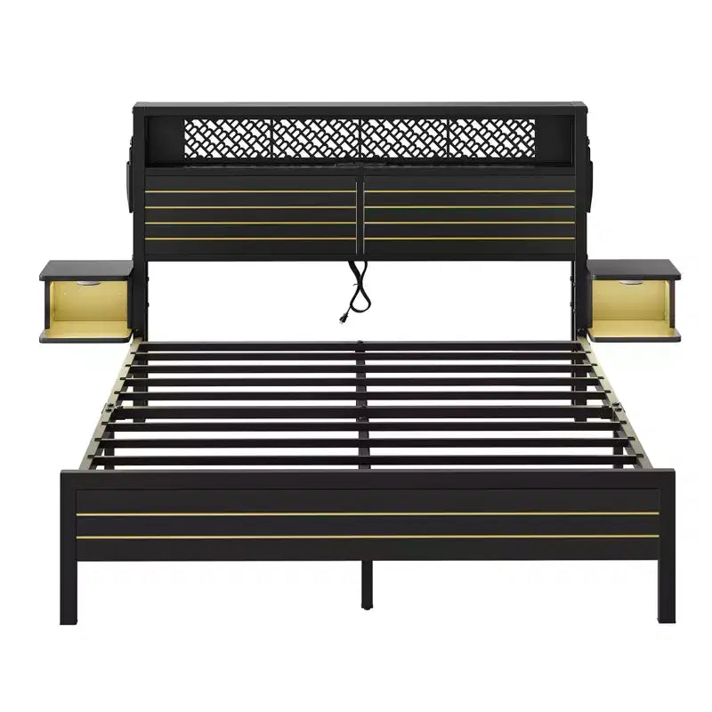 Metall-Queensize-Plattformbett mit Stauraumkopfteil und LED-Beleuchtung 105 cm H