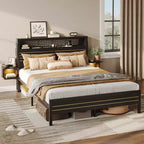 Metall-Queensize-Plattformbett mit Stauraumkopfteil und LED-Beleuchtung 105 cm H