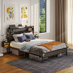 Metall-Queensize-Plattformbett mit Stauraumkopfteil und LED-Beleuchtung 105 cm H