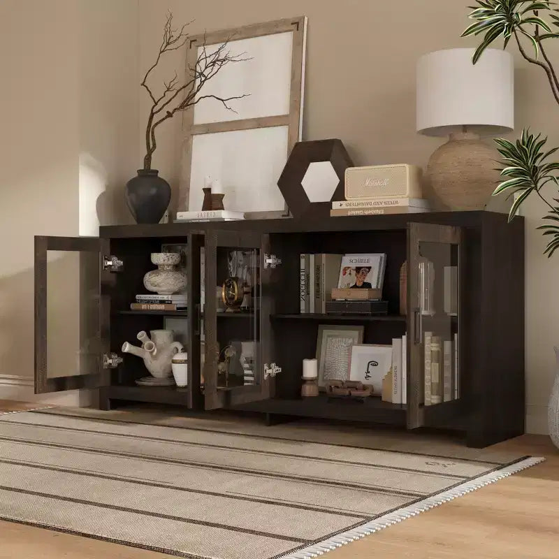 Akzentschrank aus Spanplatte mit Glastüren 180 cm B x 81 cm H