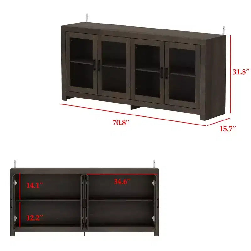 Akzentschrank aus Spanplatte mit Glastüren 180 cm B x 81 cm H