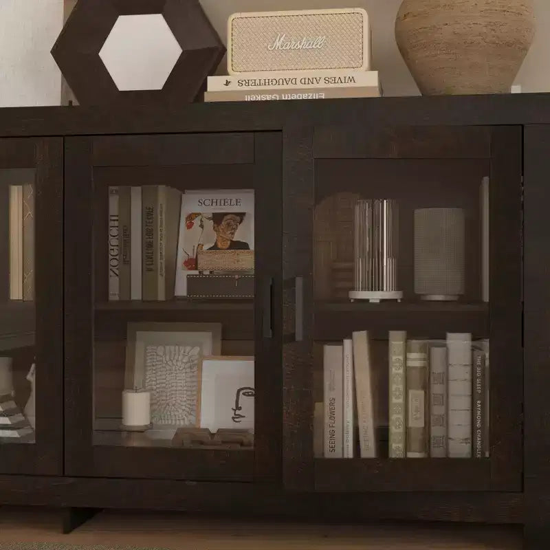Akzentschrank aus Spanplatte mit Glastüren 180 cm B x 81 cm H