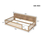 Kiefernholz Twin XL Bodenbett mit Aufbewahrungsschränken und USB-Anschlüssen 25.1"H