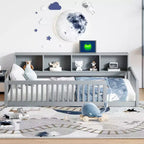 Kiefernholz Twin XL Bodenbett mit Aufbewahrungsschränken und USB-Anschlüssen 25.1"H
