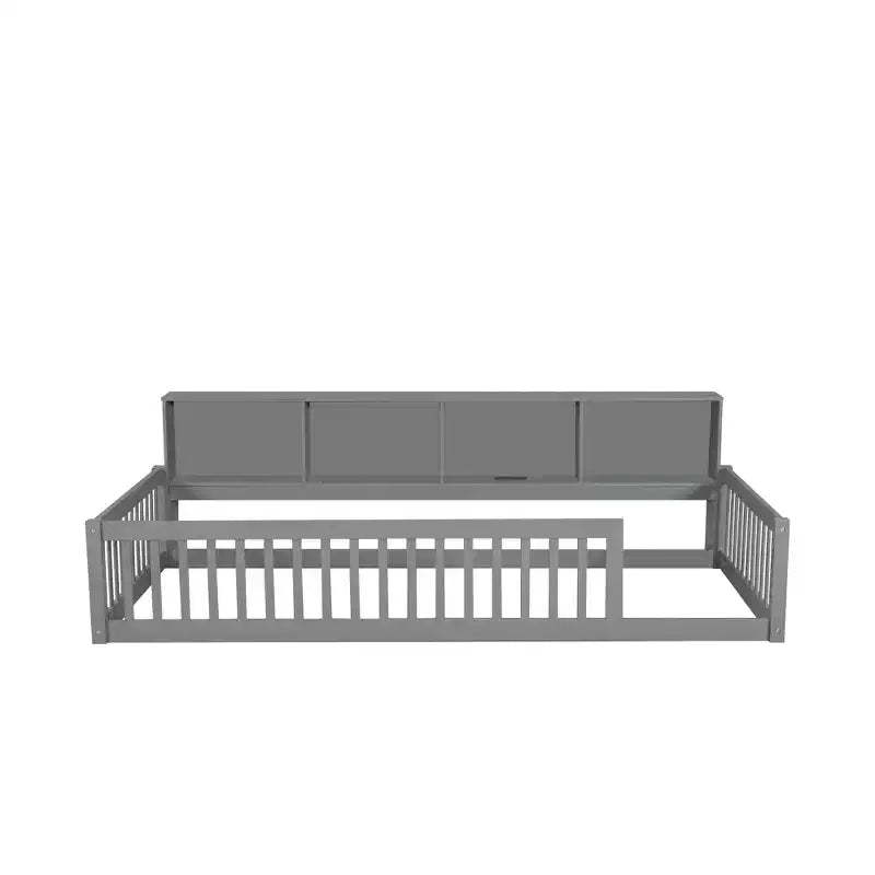 Kiefernholz Twin XL Bodenbett mit Aufbewahrungsschränken und USB-Anschlüssen 25.1"H