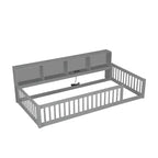Kiefernholz Twin XL Bodenbett mit Aufbewahrungsschränken und USB-Anschlüssen 25.1"H