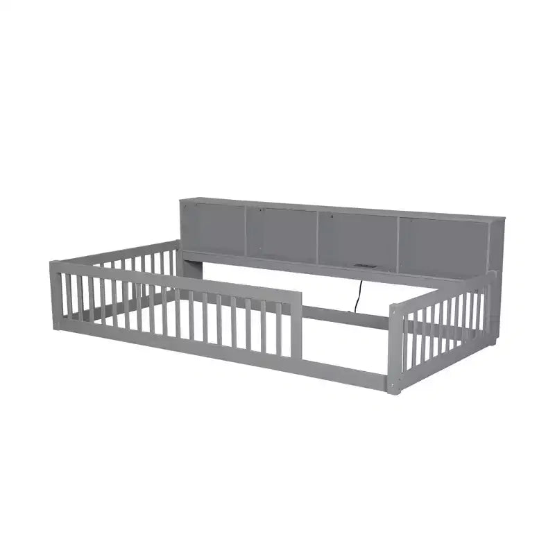 Kiefernholz Twin XL Bodenbett mit Aufbewahrungsschränken und USB-Anschlüssen 25.1"H