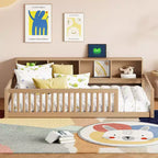 Kiefernholz Twin XL Bodenbett mit Aufbewahrungsschränken und USB-Anschlüssen 25.1"H