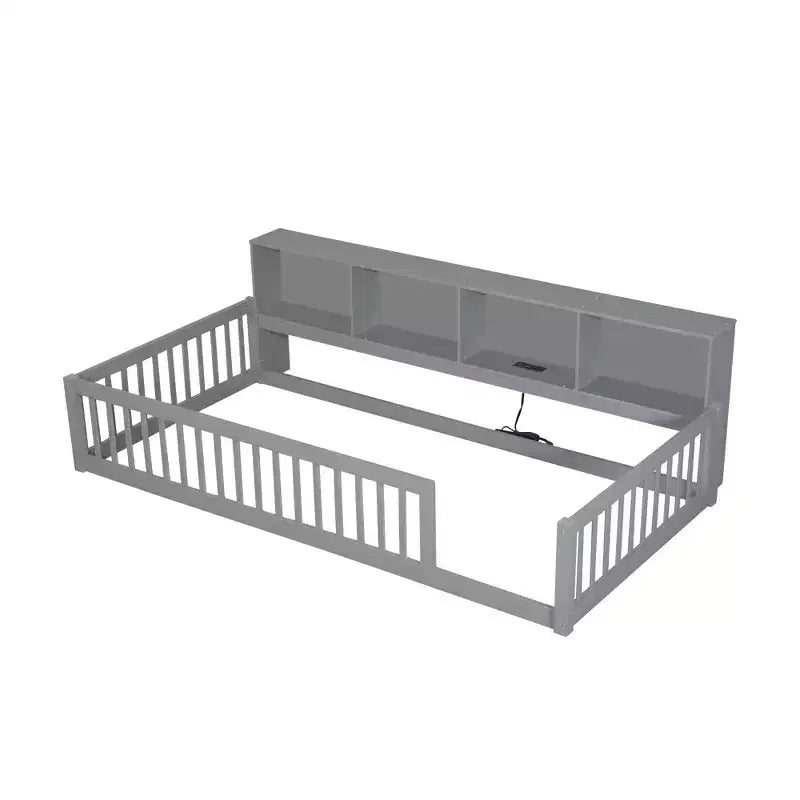 Kiefernholz Twin XL Bodenbett mit Aufbewahrungsschränken und USB-Anschlüssen 25.1"H