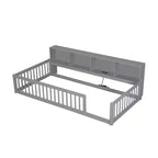 Kiefernholz Twin XL Bodenbett mit Aufbewahrungsschränken und USB-Anschlüssen 25.1"H