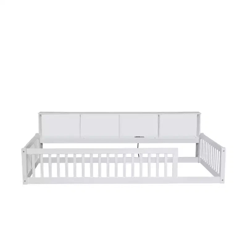 Kiefernholz Twin XL Bodenbett mit Aufbewahrungsschränken und USB-Anschlüssen 25.1"H