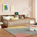 Kiefernholz Twin XL Bodenbett mit Aufbewahrungsschränken und USB-Anschlüssen 25.1"H