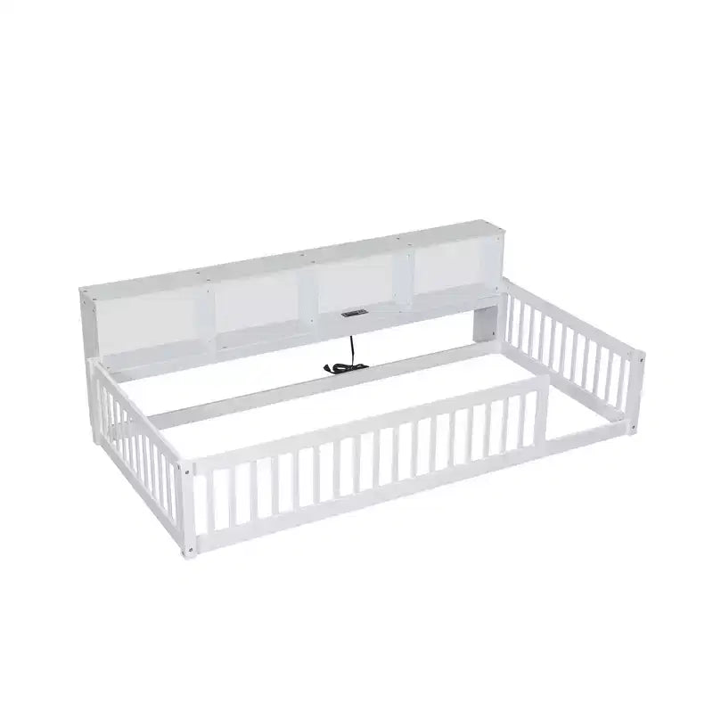 Kiefernholz Twin XL Bodenbett mit Aufbewahrungsschränken und USB-Anschlüssen 25.1"H