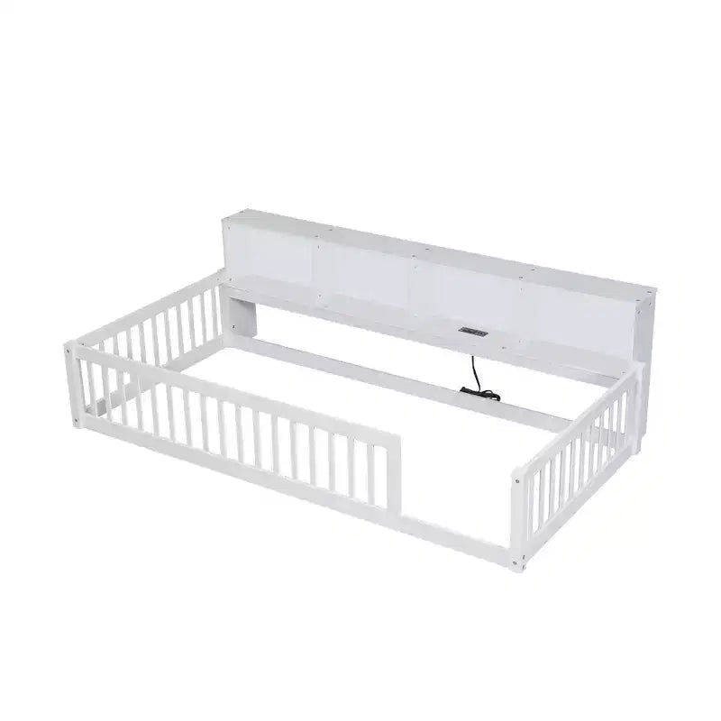 Kiefernholz Twin XL Bodenbett mit Aufbewahrungsschränken und USB-Anschlüssen 25.1"H