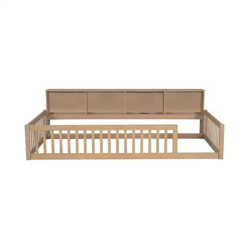 Kiefernholz Twin XL Bodenbett mit Aufbewahrungsschränken und USB-Anschlüssen 25.1"H