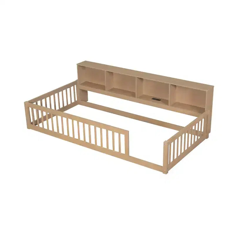 Kiefernholz Twin XL Bodenbett mit Aufbewahrungsschränken und USB-Anschlüssen 25.1"H